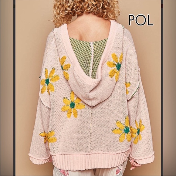 POL Floral Pink Hooded Chenille Sweater - Picture 4 of 4